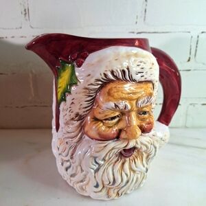 Vintage Santa Claus Double Faced Ceramic Pitcher 1996 Flowers Inc.